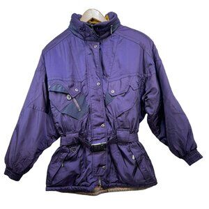 Vintage Nevica Authentic Womens Ski Jacket Size 10 Purple Nylon Belted Design